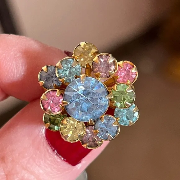 Vintage antique art deco Retro Crystal Pastel fruit salad Mini Flower Brooch - Picture 7 of 13